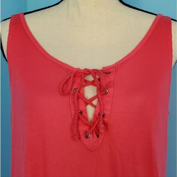 Abercrombie & Fitch Hot Pink Ribbed Lace Up Tank Top - Picture 2 of 7